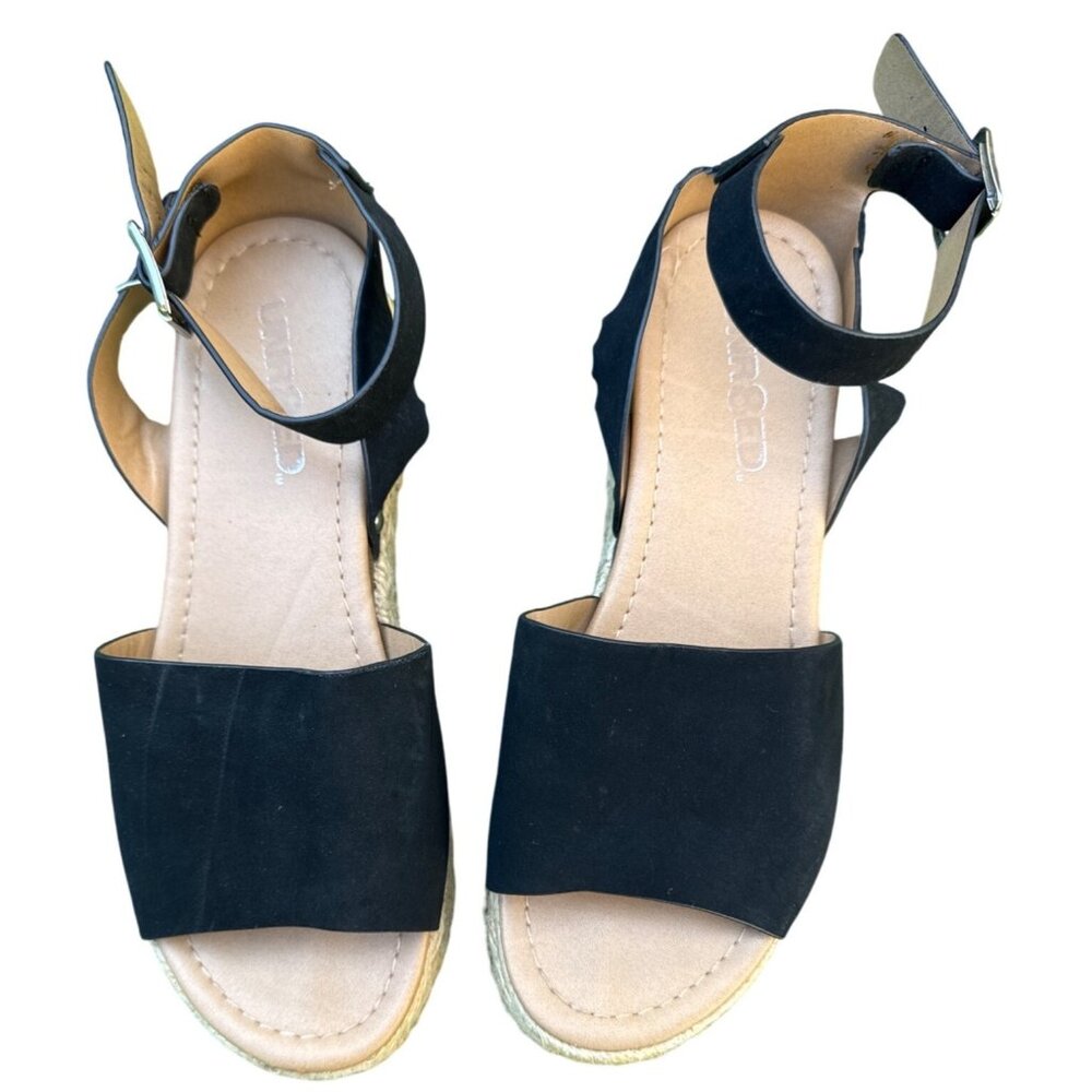 Black Ankle Strap Espadrille Platform Sandals By United Womens Size 8 Suede & Ju